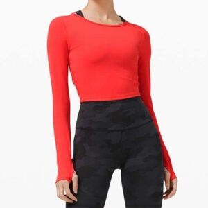 lululemon Wunder Train Cropped Long Sleeve Pink Punch